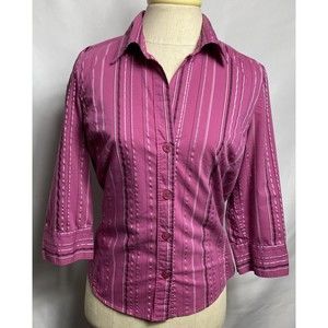 hillard and hanson Women Blouse 3/4 Sleeves Size M Pink Strip